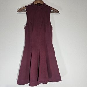 Free People Womens Dress Size XS Burgundy Sleeveless Fit Flare Business Casual